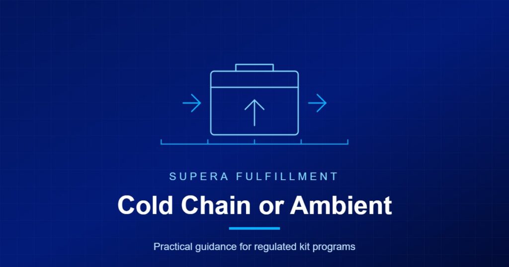 Illustration of a collection kit shipper with a temperature scale, titled Cold Chain or Ambient