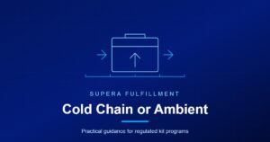 Illustration of a collection kit shipper with a temperature scale, titled Cold Chain or Ambient