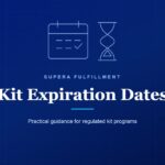 Kit Expiration Dates: calendar and hourglass line art on a navy background