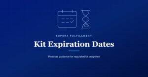 Kit Expiration Dates: calendar and hourglass line art on a navy background