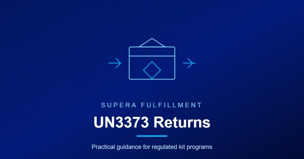 UN3373 Returns card showing a triple packaging outline and Category B diamond motif