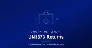 UN3373 Returns card showing a triple packaging outline and Category B diamond motif